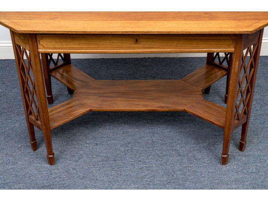 A Fine English Edwardian Inlaid Mahogany Library Table