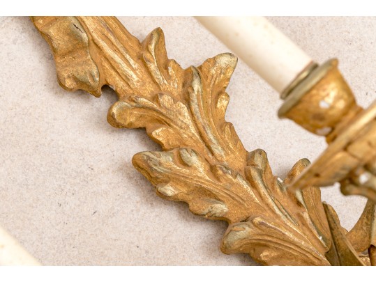 Pair Of Gilt Carved Italian Triple  Light Electrfied Wall Sconces