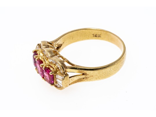 Charming 14K Pink Sapphire And Diamond Ring, Size 8.75+