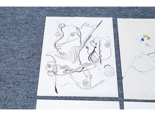 Group Of Nine Mixed Media On Paper Abstract Designs