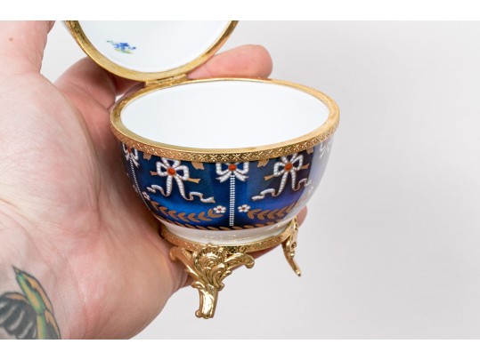 Limoges Egg Shaped Box With Portrait Medallions Of Beauties