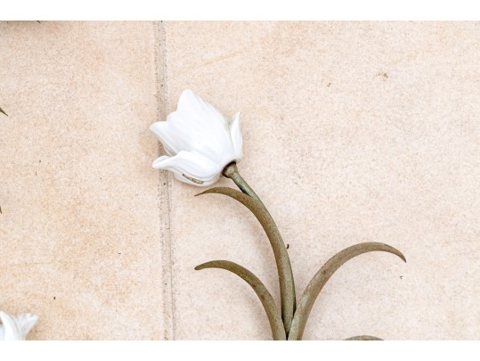 Collection Of 9 Porcelain And Metal White Tulips 