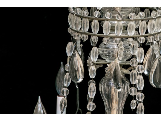 Antique French 6-light Cut Crystal And Beaded Chandelier 