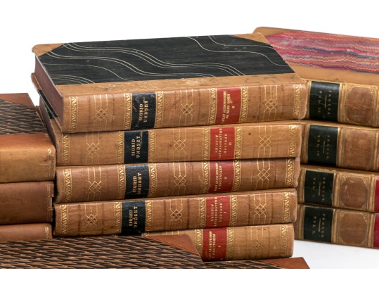 Collection In Excess Of 25 Semi Antique & Antique Leather Bound Books