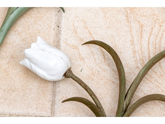 Collection Of 9 Porcelain And Metal White Tulips 