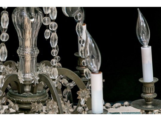 Antique French 6-light Cut Crystal And Beaded Chandelier 