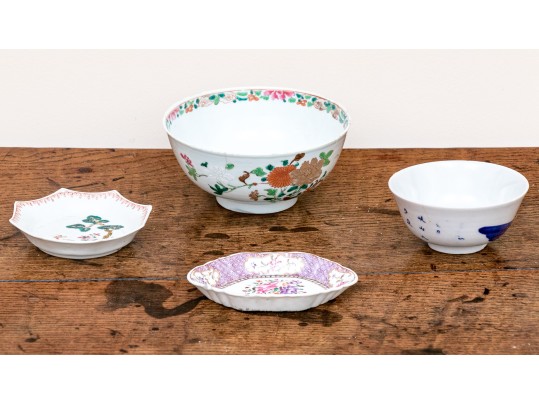 Chinese Porcelain Group & Embroidered Textile