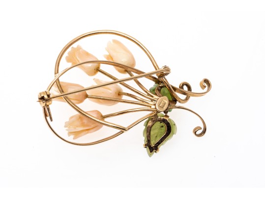 Timeless Carved Coral Floral 18K Brooch