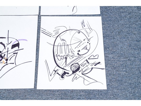 Group Of Nine Mixed Media On Paper Abstract Designs