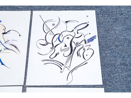 Group Of Nine Mixed Media On Paper Abstract Designs