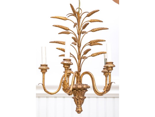 Italian Gilt 5-light Gilt Metal/composite Wheat Sheaf Chandelier