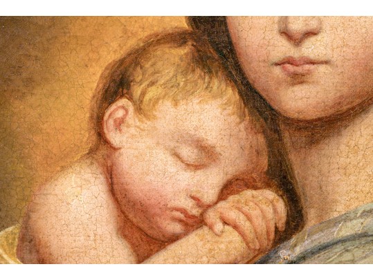 Antique Oil On Canvas, Mother And Child