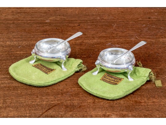 Pair Of Tiffany & Co. Sterling Salt Cellars With Salt Spoons, 5.3 Ozt