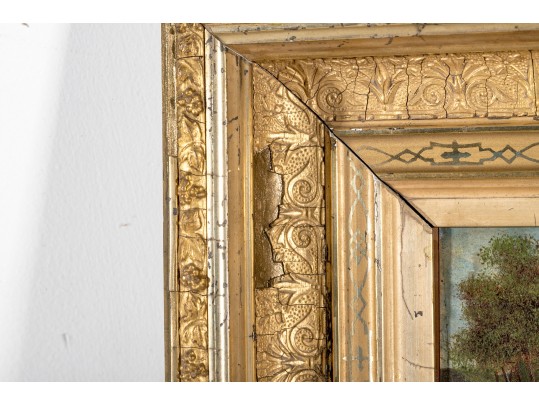 Diminutive Oil On Board, Rural Landscape With Cottage And Sailboats