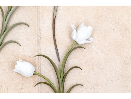 Collection Of 9 Porcelain And Metal White Tulips 