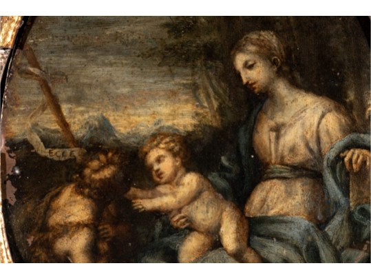 Ca. 17th/ 18th Century Gilt Framed Oil On Metal, Virgin Mary With The Baby Jesus