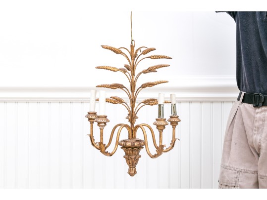 Italian Gilt 5-light Gilt Metal/composite Wheat Sheaf Chandelier