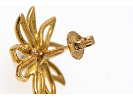 Captivating Floral Pearl And 14K Earrings