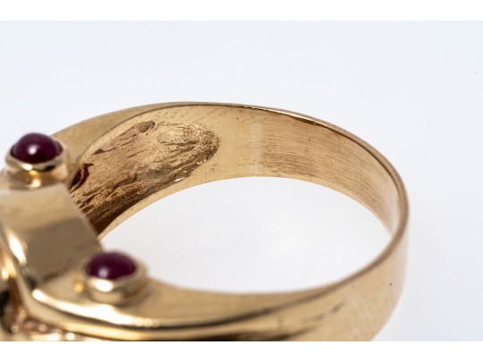 Handsome 14K Sapphire, Diamond And Ruby Set Ring, Size 7.25