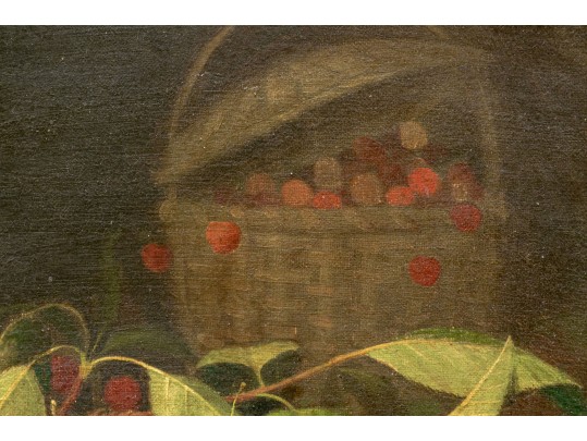 19th Century English School, Oil On Canvas Cherry Still Life