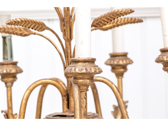 Italian Gilt 5-light Gilt Metal/composite Wheat Sheaf Chandelier