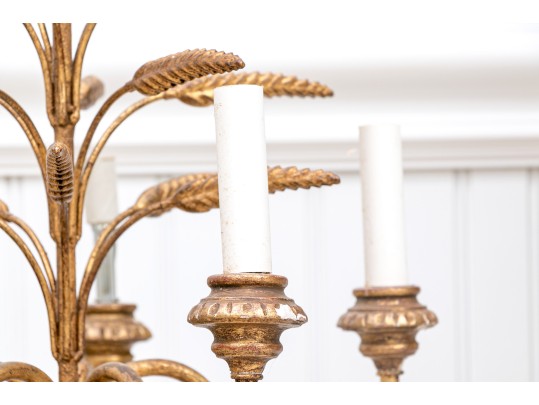 Italian Gilt 5-light Gilt Metal/composite Wheat Sheaf Chandelier