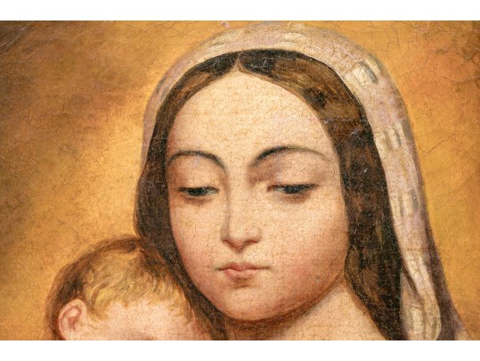 Antique Oil On Canvas, Mother And Child