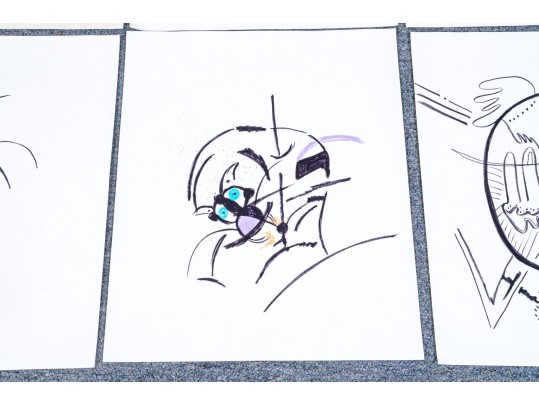 Group Of Nine Mixed Media On Paper Abstract Designs