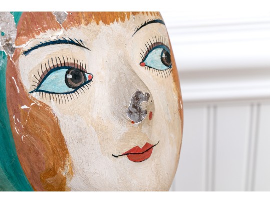 French Painted Papier-mache Milliner's Head, 1810  Painted Bust
