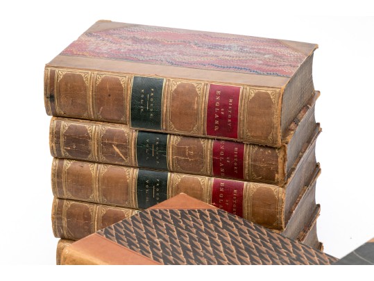 Collection In Excess Of 25 Semi Antique & Antique Leather Bound Books