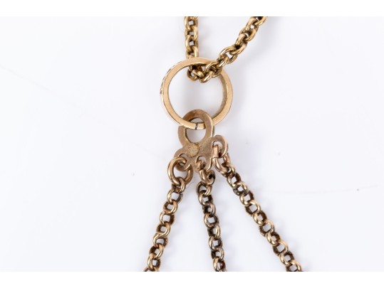 18K Enamel And Seed Pearl Mourning Pendant Necklace