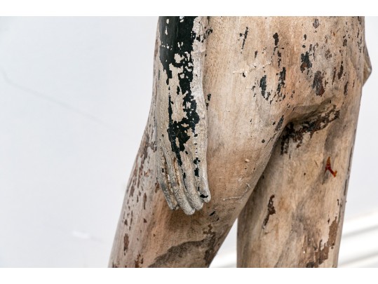 An Antiqued Hand Carved And Painted Wooden Mannequin 