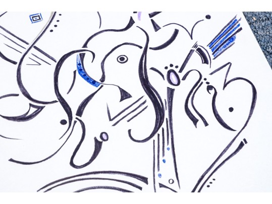 Group Of Nine Mixed Media On Paper Abstract Designs