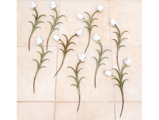 Collection Of 9 Porcelain And Metal White Tulips 