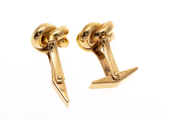 14k Yellow Gold Love Knot Cufflinks Set With Diamonds, 0.16 TCW