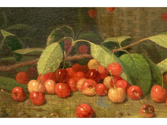 19th Century English School, Oil On Canvas Cherry Still Life