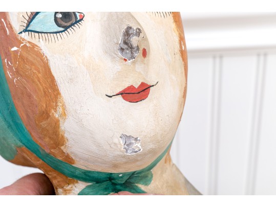 French Painted Papier-mache Milliner's Head, 1810  Painted Bust