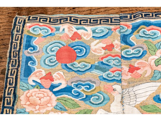 Chinese Porcelain Group & Embroidered Textile