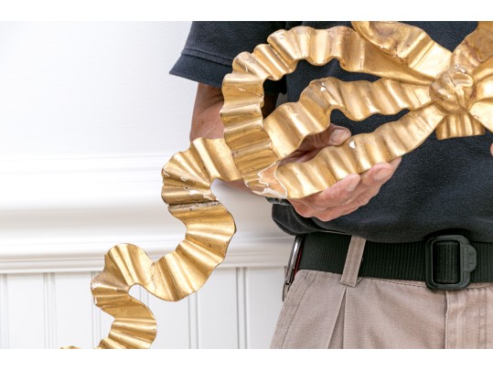 Stunning Carved Gesso And Gilt Bow Wall Mount