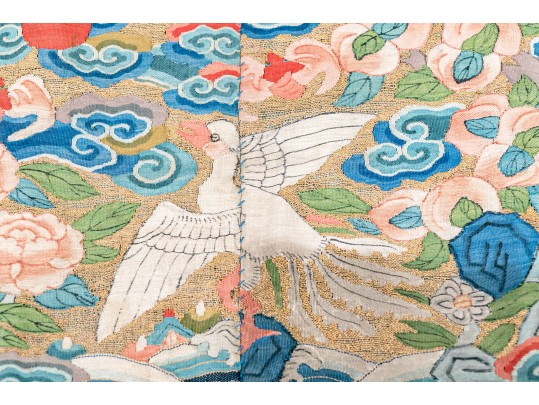 Chinese Porcelain Group & Embroidered Textile