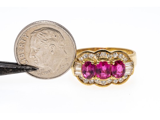 Charming 14K Pink Sapphire And Diamond Ring, Size 8.75+