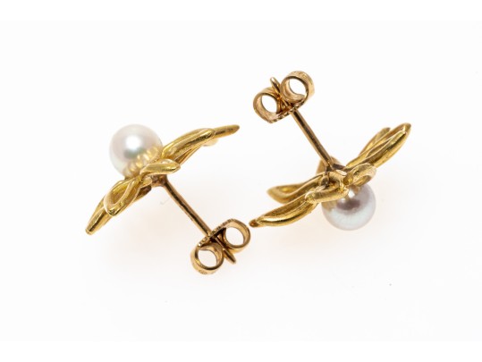 Captivating Floral Pearl And 14K Earrings