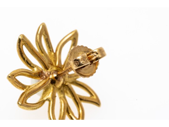 Captivating Floral Pearl And 14K Earrings