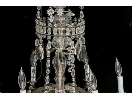 Antique French 6-light Cut Crystal And Beaded Chandelier 