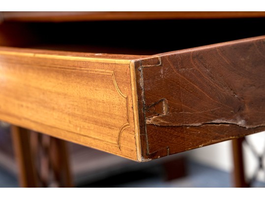 A Fine English Edwardian Inlaid Mahogany Library Table