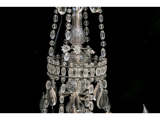 Antique French 6-light Cut Crystal And Beaded Chandelier 
