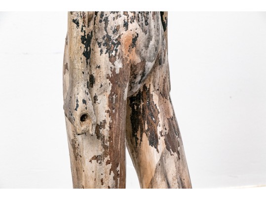 An Antiqued Hand Carved And Painted Wooden Mannequin 