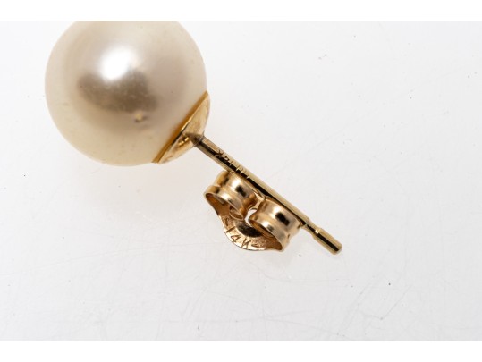 14k Yellow Gold Classic 7.5 Mm Cultured Pearl Stud Earrings