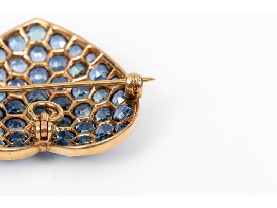 14K And Blue Spinel Set Heart Pendant / Brooch