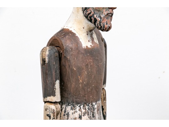 An Antiqued Hand Carved And Painted Wooden Mannequin 